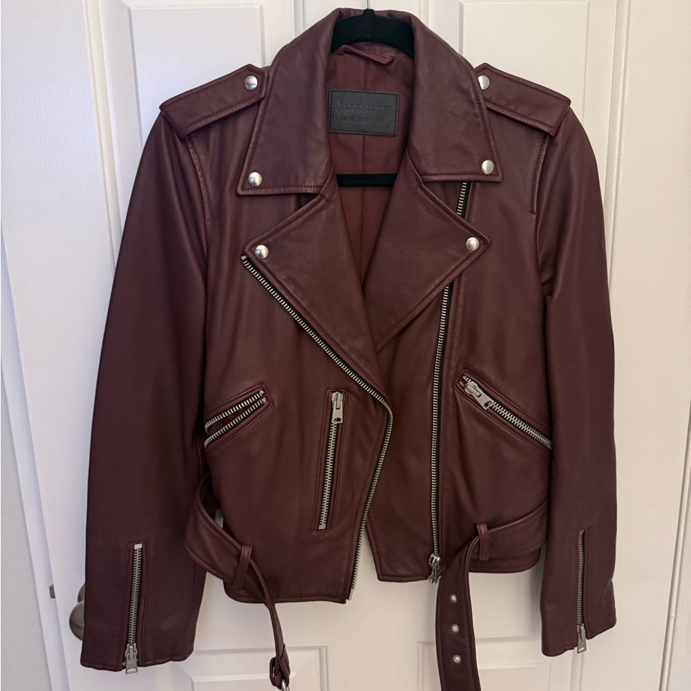 All Saints Red Burgundy Leather Jacket - Picture 4 of 8
